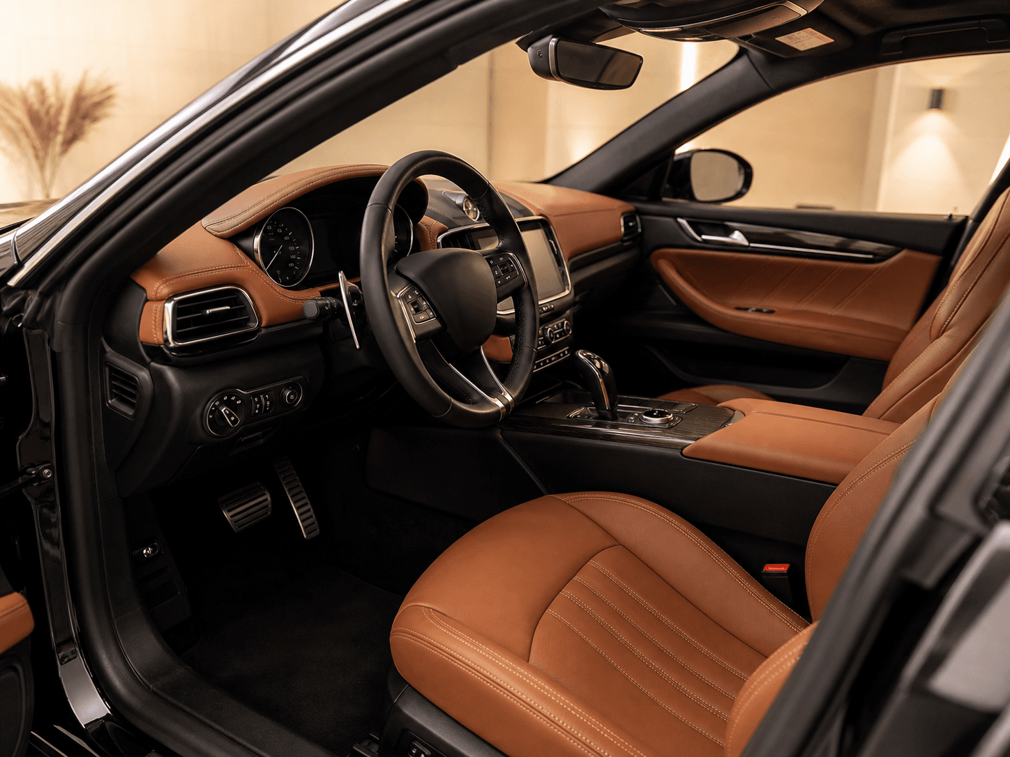 Maserati Ghibli cabin with tan leather interior